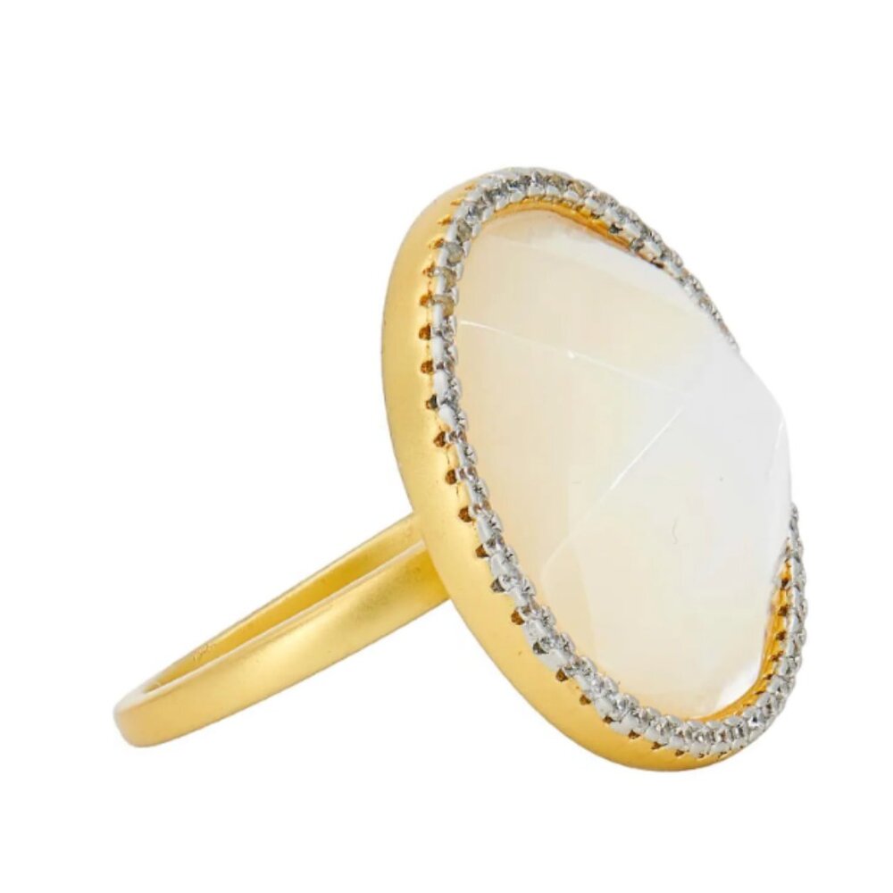 Freida Rothman Statement Ring MOP CZ Halo Gold on Sterling Size 6, 7, 8 Tag $275 - Picture 10 of 11